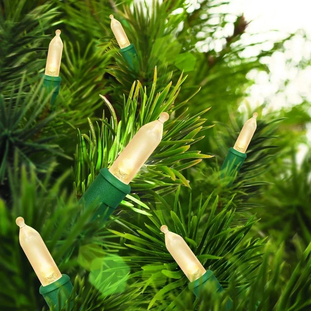 100 Warm White Mini LED Christmas Lights with Green Wire Indoor/Outdoor Lot of 4